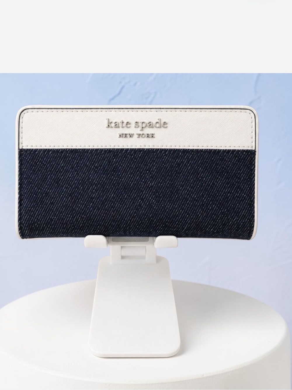kate spade Two-Tone denim and White leather wallet like new